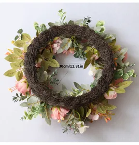 Couronne de fleurs artificielles Printemps Été Rose Pivoine pour Mariage Déco 30cm