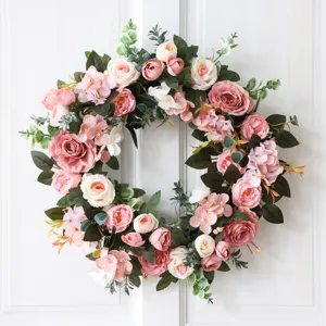 Couronne de fleurs artificielles rose pivoine printemps été décoration de mariage maison