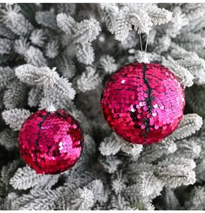 Bola de navidad rosa con lentejuelas de 8cm adorno colgante para fiesta decorativa.