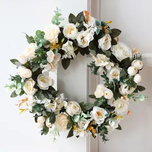 Couronne de fleurs artificielle rose pivoine pour décoration maison mariage printemps été