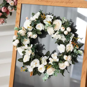 Couronne de fleurs artificielles rose pivoine printemps été décoration mariage style pastoral