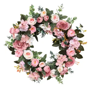 Couronne de fleurs artificielles rose pivoine guirlande pour deco mariage printemps ete
