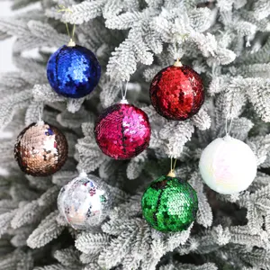 Bolas de Navidad Brillantes Adornos de Espuma con Lentejuelas Colgantes Coloridos de Purpurina para Árbol de Navidad