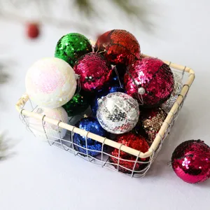 8cm bolas de navidad con lentejuelas coloridas set cesta decoracion colgante arbol festivo