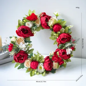 Prachtige kunstmatige pioenroos bloemenkrans lente voordeur hangende bruiloft decoratie 40cm