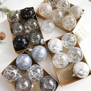 8cm Christmas tree hanging balls set, clear glass festive decorative baubles for party.