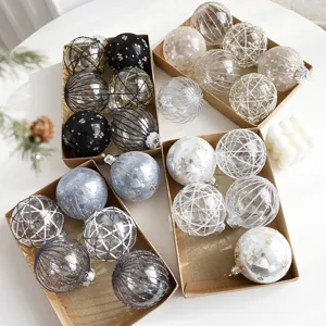 Christmas decorative baubles set, 8cm painted balls for holiday tree hanging ornaments window display.