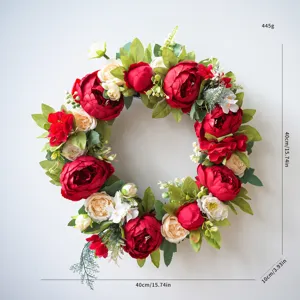 Kunstmatige pioenroos bloemen krans, 40cm voordeur hangende decoratie voor bruiloft thuis.
