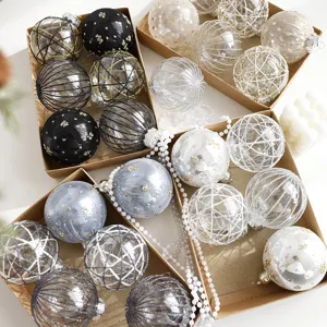 8cm Christmas baubles set in kraft boxes, decorative glass ornaments for tree and window display.