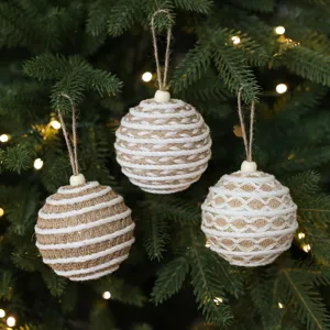 Estilo nórdico bola envuelta en yute y cuerda de algodón 8cm adorno colgante para árbol de navidad