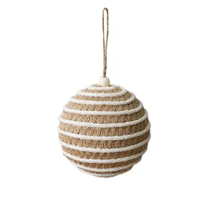 Adorno navideño de estilo nórdico, bola de espuma envuelta en yute y cuerda de algodón.