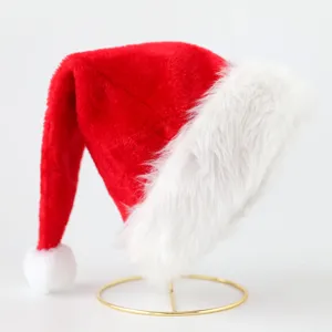 Gorro de Navidad Clásico de Felpa Con Pompón Grande Terciopelo Rojo Blanco Gorro de Papá Noel Para Adultos Niños Fiesta Navidad