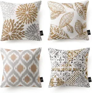Decorative throw pillow covers set of 4 modern geometric floral cushion cases for sofa.