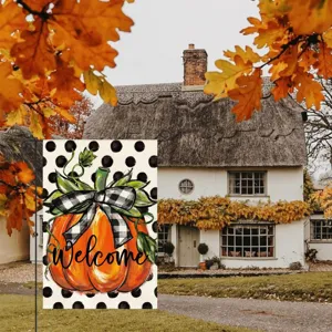 Autumn pumpkin garden flag double sided printed linen outdoor yard party decoration banner