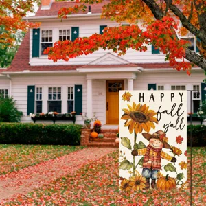 Autumn garden flag with scarecrow and sunflower double-sided printed outdoor yard decor