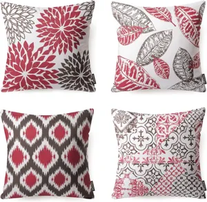 Decorative throw pillow covers set with modern floral and geometric prints for sofa home decor