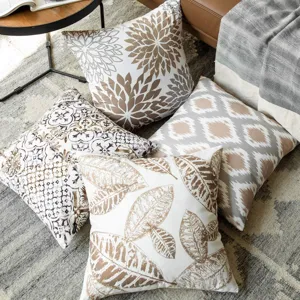 Modern geometric floral throw pillow case set, soft peach skin velvet sofa cushion cover.