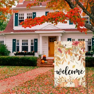 Autumn garden flag linen double sided print welcome yard banner outdoor autumn decor 12x18