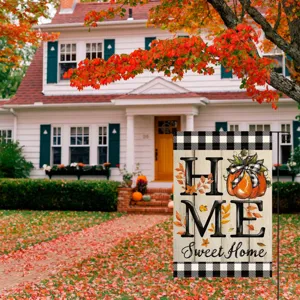 Autumn garden flag double sided linen decorative yard flag with cute pumpkin and home text.