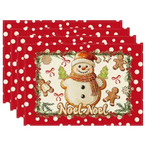 Christmas Placemats Set Festive Snowman Table Mat Red Holiday Kitchen Table Decor