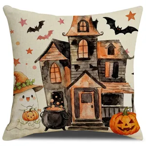 Housse de coussin Halloween aquarelle maison hantée décoration canapé fête salon