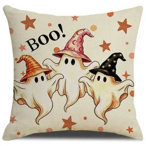 Housse de coussin Halloween mignon fantôme chapeau de sorcière déco canapé fête maison