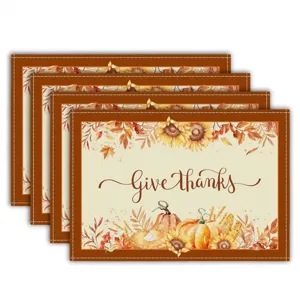 Autumn Thanksgiving placemat set with pumpkin and maple leaf prints for kitchen and dining tables.