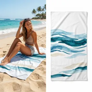 Microfiber beach towel fast drying oversized abstract watercolor wave print pool swim bath towel