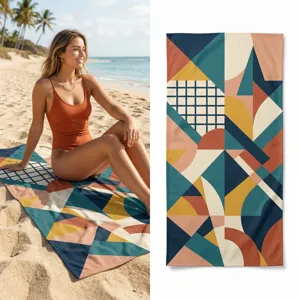 Abstract geometric print microfiber beach towel, quick dry bath towel for swimming, yoga.
