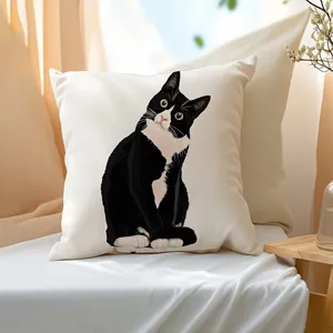 Kater Zierkissenbezug mit Katzenmotiv, süßer schwarz-weißer Kater Print,weicher Sofakissenbezug.