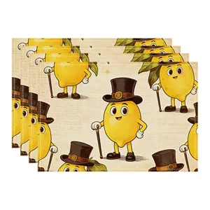 Summer lemon placemat set retro cartoon fabric dining table mat kitchen decor tableware pad
