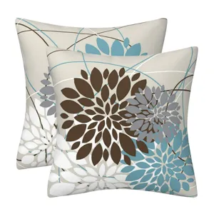 Modern abstract floral throw pillow cover detail, stylish decorative cushion for sofa bed.