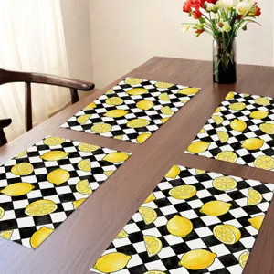 Summer lemon placemats black and white checkerboard table mats for dining decor