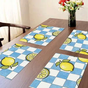 Summer lemon placemat blue white check fabric table mat kitchen dining table decoration