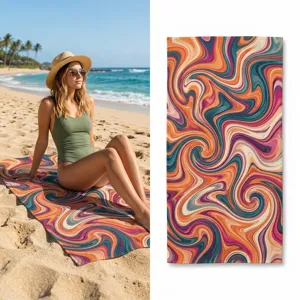 Colorful retro swirl beach towel, absorbent quick-dry bath towel for summer outdoor travel.