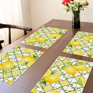 Summer lemon placemat set, fabric table mat for dining room, home kitchen decor tableware.