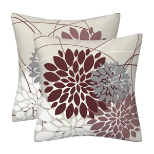 Set of 2 decorative throw pillow covers with modern abstract floral geometric pattern for sofa.