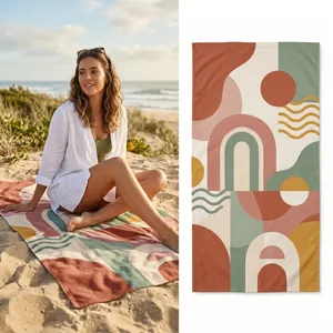 Abstract geometric print beach towel, quick dry bath towel for outdoor travel, pool and yoga.