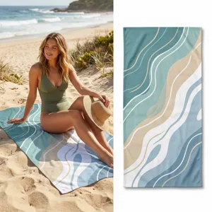 Quick-drying beach towel with stylish abstract wave pattern, perfect for summer outdoor swimming and yoga.