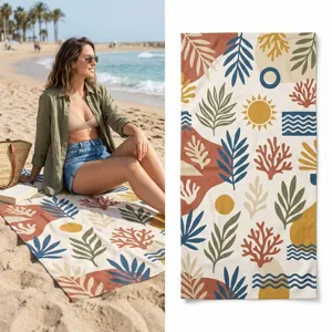 Boho botanical print beach towel quick dry lightweight microfiber pool towel for summer outdoor