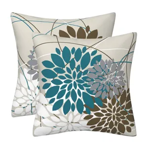 Decorative geometric floral throw pillow cover set for living room sofa and outdoor patio.