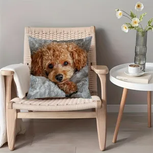 Dekorativer Kissenbezug mit niedlichem braunen Pudel Hundeprint für Sofa Heimdekoration.
