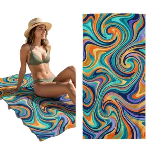 Quick dry beach towel with colorful swirl pattern, perfect for swimming, yoga and outdoor sports.