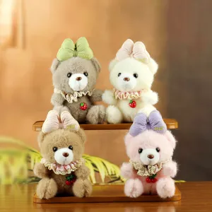 Cute Cartoon Teddy Bear Plush Toy Pendant Soft Polyester Backpack Keychain Hanging Ornament With Lace Bowknot