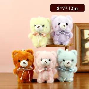 Lindo colgante de peluche osito con lazo perla, accesorio suave llavero para bolso de juguete.
