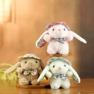 Simpatico Portachiavi a Ciondolo con Coniglio di Peluche Con Cilindro Floreale Fiocco Adorabile Animale di Pezza Ornamento da Appendere