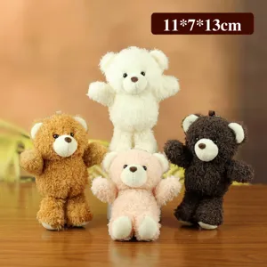 Cute fluffy bear plush keychain pendant, soft stuffed doll bag charm key ring accessory.