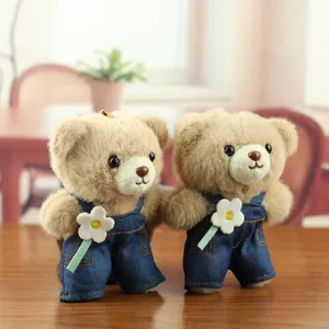 Joli porte-clés en peluche ours avec salopette en jean pendentif de sac cadeau