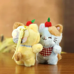 Cute cat plush toy pendant keychain pair soft kitty doll bag charm furry gift accessory detail view