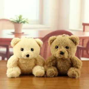 Schattige kleine teddybeer pluche sleutelhanger, zachte tasbedel om op te hangen.